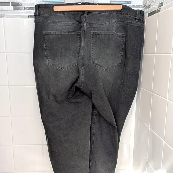 Lane Bryant Black Sequin Inserts Dark Gray Low Rise Girlfriend Distressed Jeans - Picture 5 of 6